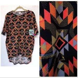 LuLaRoe Irma Tunic XXS Black Geometric Print High-Low Oversized Top NWT